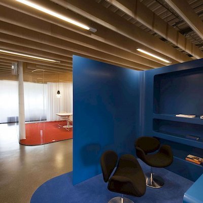 Liong Lie architects Grand Catering enclosed blue meeting room
