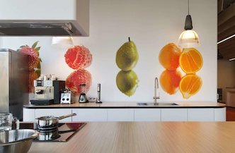 Liong Lie architects Grand Catering kitchen sliding wall with fruit print