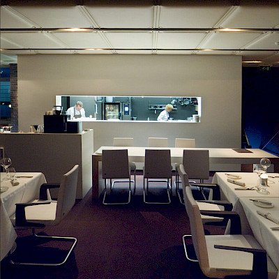 Liong Lie architects Divinatio restaurant kitchen and leather ceiling